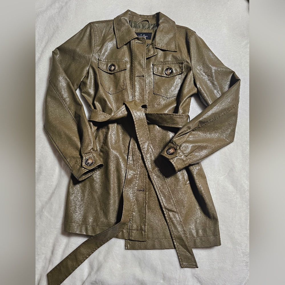 LA Coalition Vegan Leather Olive Trench Coat